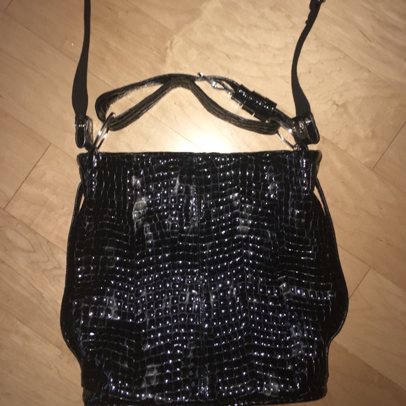 Chocolate Blu patten leather bag w/shoulder bag - Picture 1 of 5